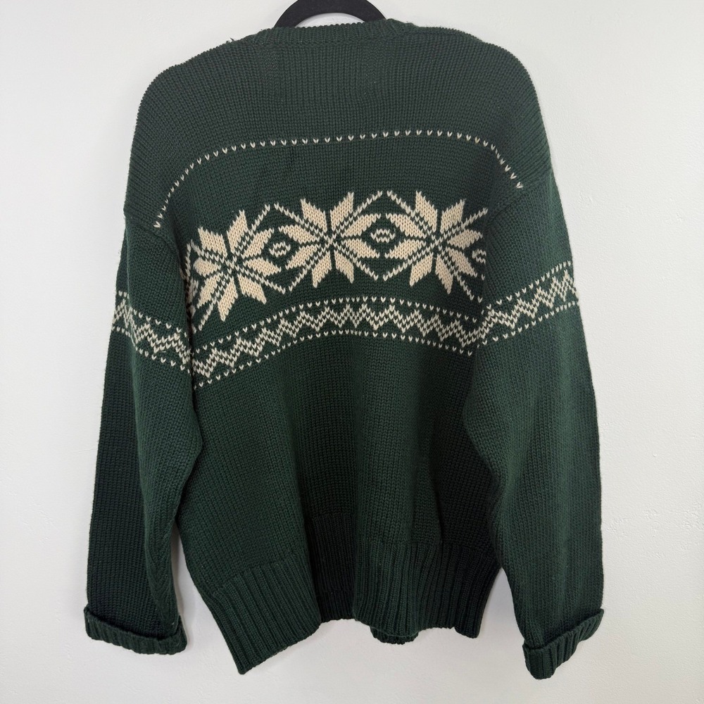 Vintage Abercrombie & Fitch Wool Sweater Green Fair Isle Nordic Ski Snowflake L - Picture 7 of 11